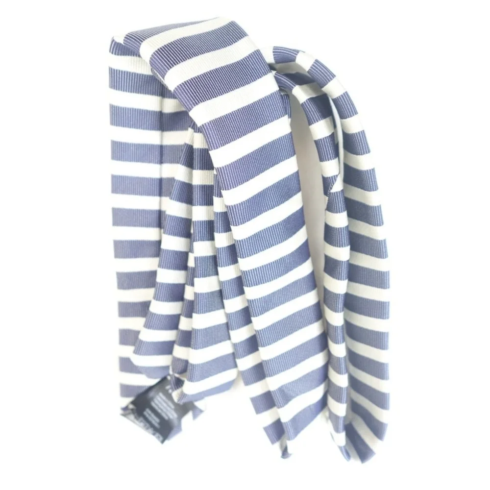 Navy White‎ Stripe Tie H&M Modern Preppy Business Necktie 100% Polyester